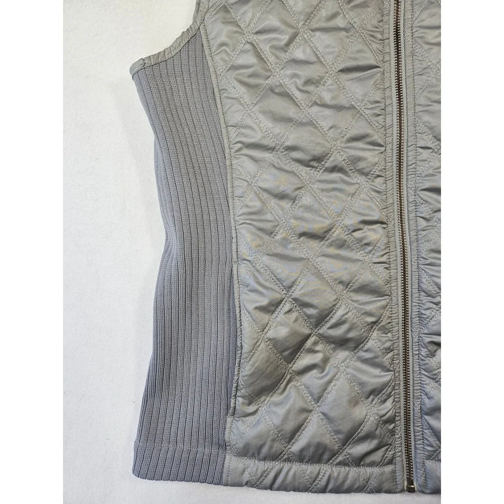 Prana Womens Quilted‎ Vest Grey Silver Full Zip Sherpa Lined Ribbed Knit Large